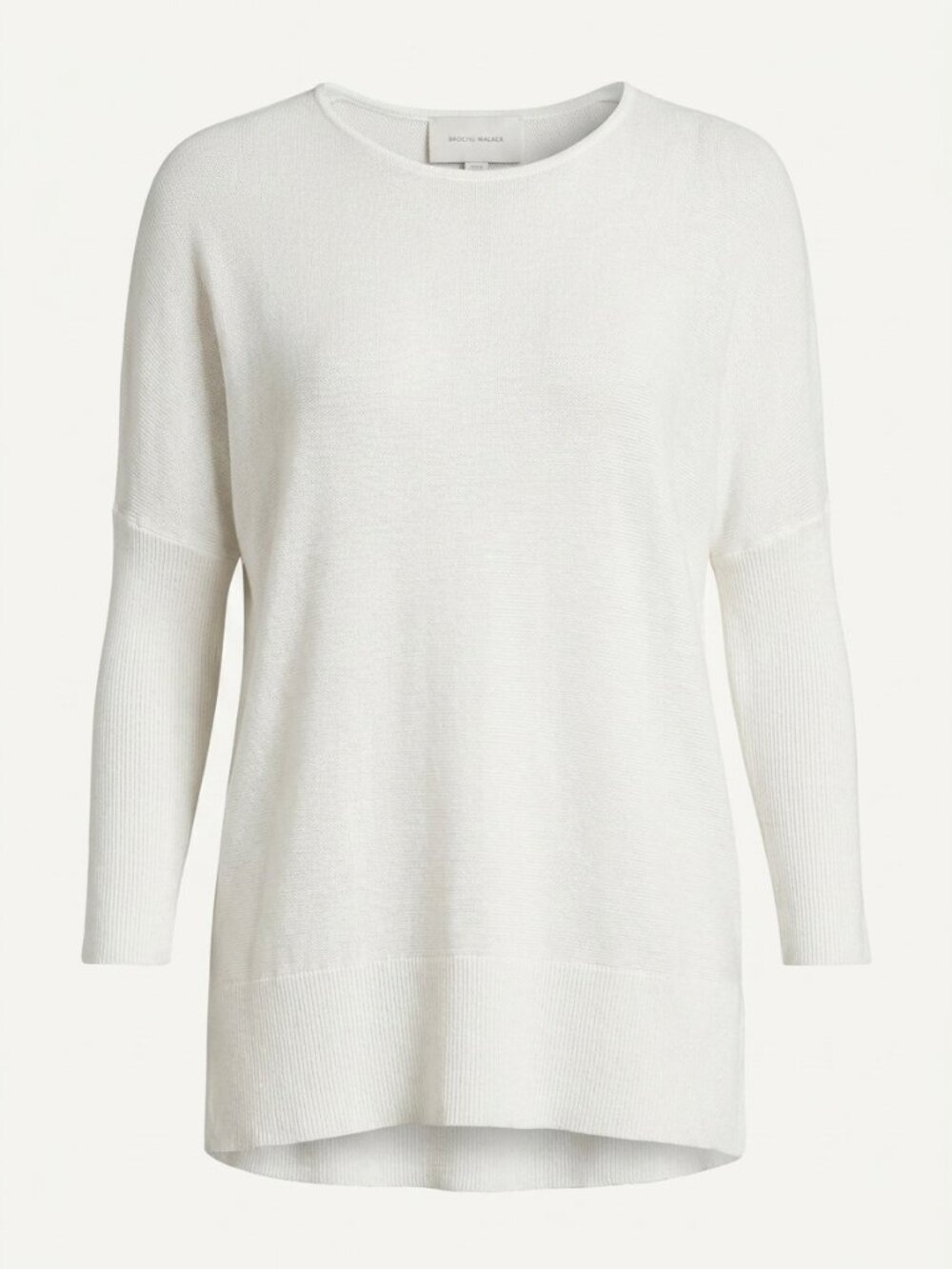 Brochu Walker White Cotton Linen Boat Neck Sweater P/S